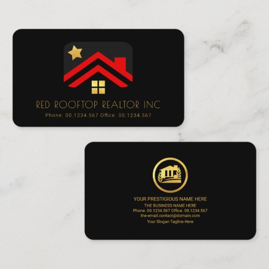 Red Rooftop Gold Star Window Realtime Visitenkarte (Vorne/Hinten)