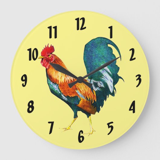 Red Rooster Bird Animal Clock Große Wanduhr (Vorderseite)