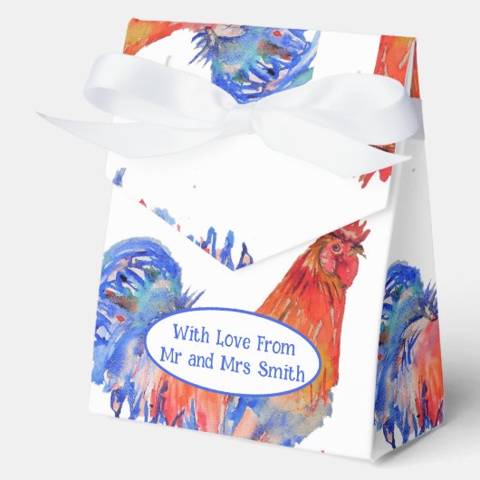 Red Rooster Chicken Blue Watercolor Wedding Geschenkschachtel (Vorderseite)