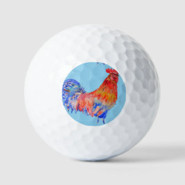 Red Rooster Chicken Watercolor Vater Name Golfball