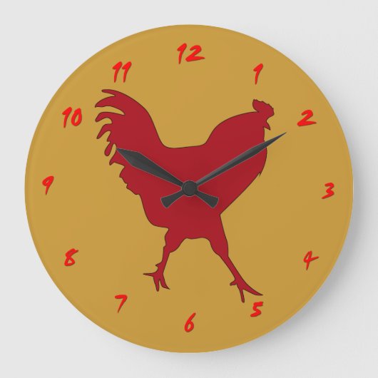 Red Rooster Clock Große Wanduhr (Vorderseite)