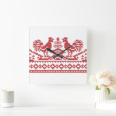Red Rooster cross-stitch Quadratische Wanduhr (Zuhause)