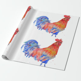 Red Rooster Hahn Hühner Watercolor Wrapping W Geschenkpapier