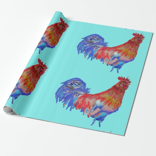 Red Rooster Hähnchen Hühnerente Watercolor Wrappin Geschenkpapier (Ungerollt)