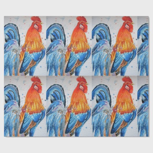 Red Rooster Hähnchen Hühnerente Watercolor Wrappin Geschenkpapier (Flach)