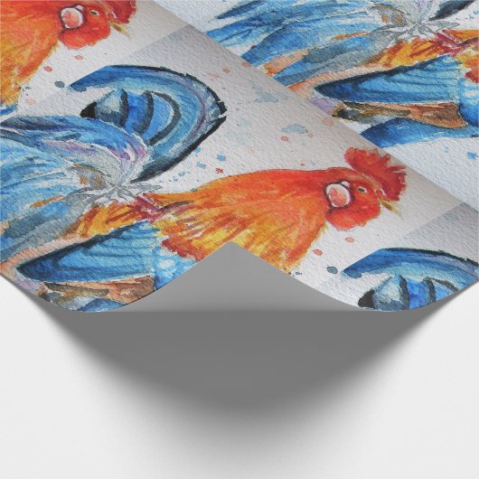 Red Rooster Hähnchen Hühnerente Watercolor Wrappin Geschenkpapier (Ecke)