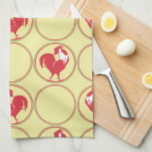 Red Rooster Medallion Muster auf Gelb Geschirrtuch (Viertel Falte)