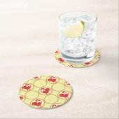 Red Rooster Medallion Muster auf Gelb Runder Pappuntersetzer (Vor Ort)