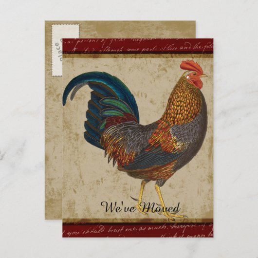 Red Rooster New Zuhause Moved Ankündigungspostkarte (Vorne/Hinten)