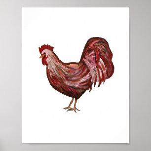 Red Rooster Painting Farmhouse Decor Art Print Poster