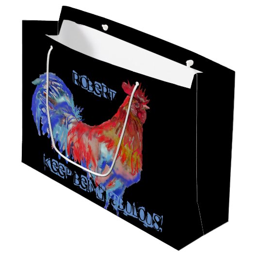 Red Rooster Wasserfarbe Mans Name Geschenk Geschen Große Geschenktüte (Vorderseite Schrägansicht)