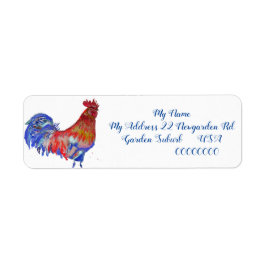 Red Rooster Watercolor Chicken Cockerel Blue Bird
