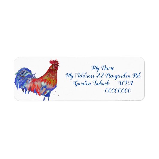Red Rooster Watercolor Chicken Cockerel Blue Bird (Vorne)
