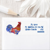 Red Rooster Watercolor Chicken Cockerel Blue Bird (Insitu)