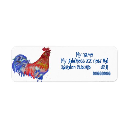 Red Rooster Watercolor Chicken Cockerel Blue Bird (Vorne)