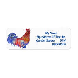 Red Rooster Watercolor Chicken Cockerel Blue Bird