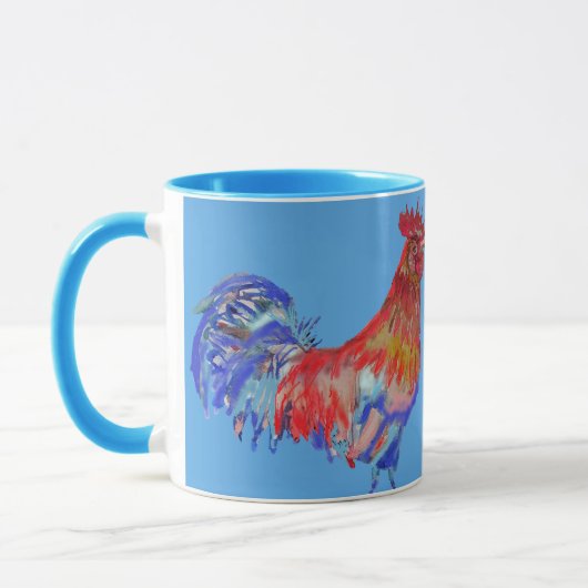 Red Rooster Watercolor Cockerle Hähnchen Art Tasse (Links)