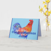 Red Rooster Watercolor Glückwunschkarte Karte (Gelbe Blume)