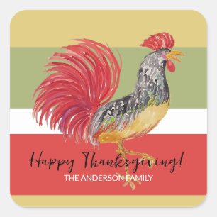 Red Rooster Watercolor Illustration Quadratischer Aufkleber