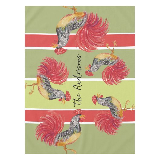 Red Rooster Watercolor Illustration Tischdecke (Vorderseite)