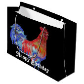 Red Rooster Watercolor Mans Birthday Black Große Geschenktüte (Vorderseite Schrägansicht)