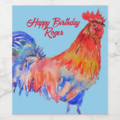 Red Rooster Watercolor Painting Art Chicken Weinetikett (Einzelnes Label)