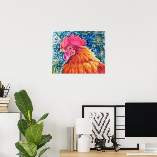 Red Rooster Watercolor Poster (Heimbüro)