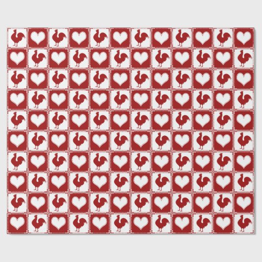 Red Roosters and Hearts American Farm Country Geschenkpapier (Flach)