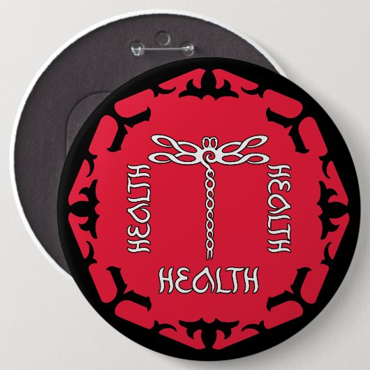Red Root Chakra "Health" Dragonfly Design Button (Vorne & Hinten)