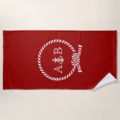 Red Rope and Anchor Mit Monogramm Strandtuch (Vorderseite)