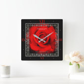 Red Rose [Acrylic Wall Clock] Quadratische Wanduhr (Zuhause)
