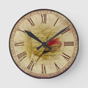 Red rose and letter vintage runde wanduhr