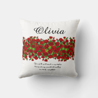 Red Rose Border Custom Name Romantic Garden Theme Kissen