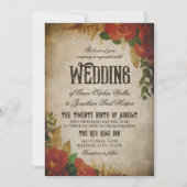 Red Rose Bouquets Vintage Wedding Einladung (Vorderseite)