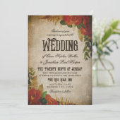 Red Rose Bouquets Vintage Wedding Einladung (Stehend Vorderseite)