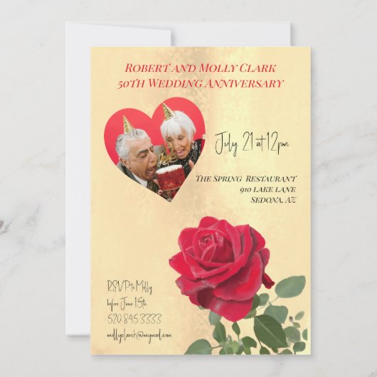 Red Rose custom Anniversary  Einladung (Rückseite)