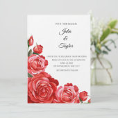 Red Rose Elegant Floral Invite Einladung (Stehend Vorderseite)