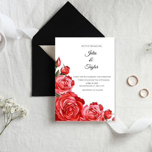 Red Rose Elegant Floral Invite Einladung