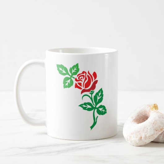 Red Rose Flower Design – Classic Floral Beauty Kaffeetasse (Mit Donut)