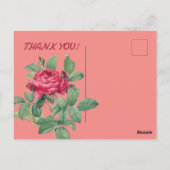 Red Rose Flowers with Green Leaves THANK YOU Postkarte (Rückseite)