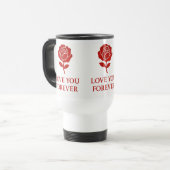 Red Rose Forever Message Valentine Heart Handle Reisebecher (Vorderseite Links)