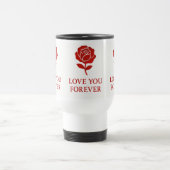 Red Rose Forever Message Valentine Heart Handle Reisebecher (Mittel)