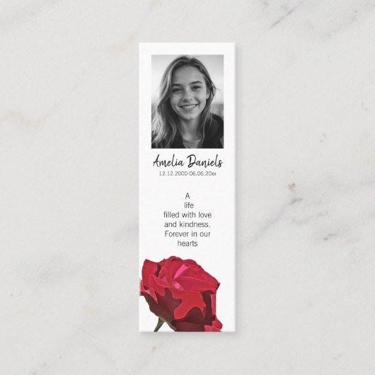 Red Rose Funeral Mini Bookmark Card Visitenkarte (Vorderseite)
