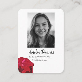 Red Rose Funeral Prayer Card Telefonnummerkarte