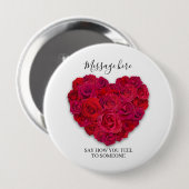Red Rose Heart Romantic Floral Custom Text Button (Vorne & Hinten)