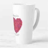 Red Rose Heart Romantic Floral Custom Text Milchtasse (Rechte Ecke)