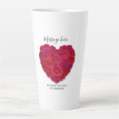 Red Rose Heart Romantic Floral Custom Text Milchtasse (Vorderseite)