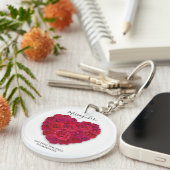 Red Rose Heart Romantic Minimalist Custom Text Schlüsselanhänger (Vorderseite rechts)