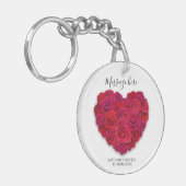 Red Rose Heart Romantic Minimalist Custom Text Schlüsselanhänger (Vorderseite links)