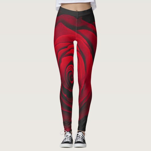 Red rose on black background vintage effect leggings (Vorderseite)